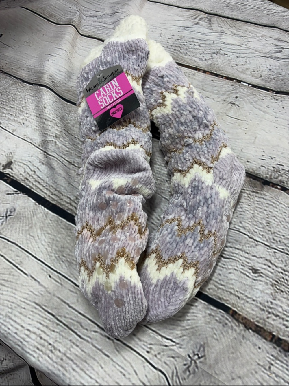 Cabin Socks in Lavender, Cream & Gold Accent NWT